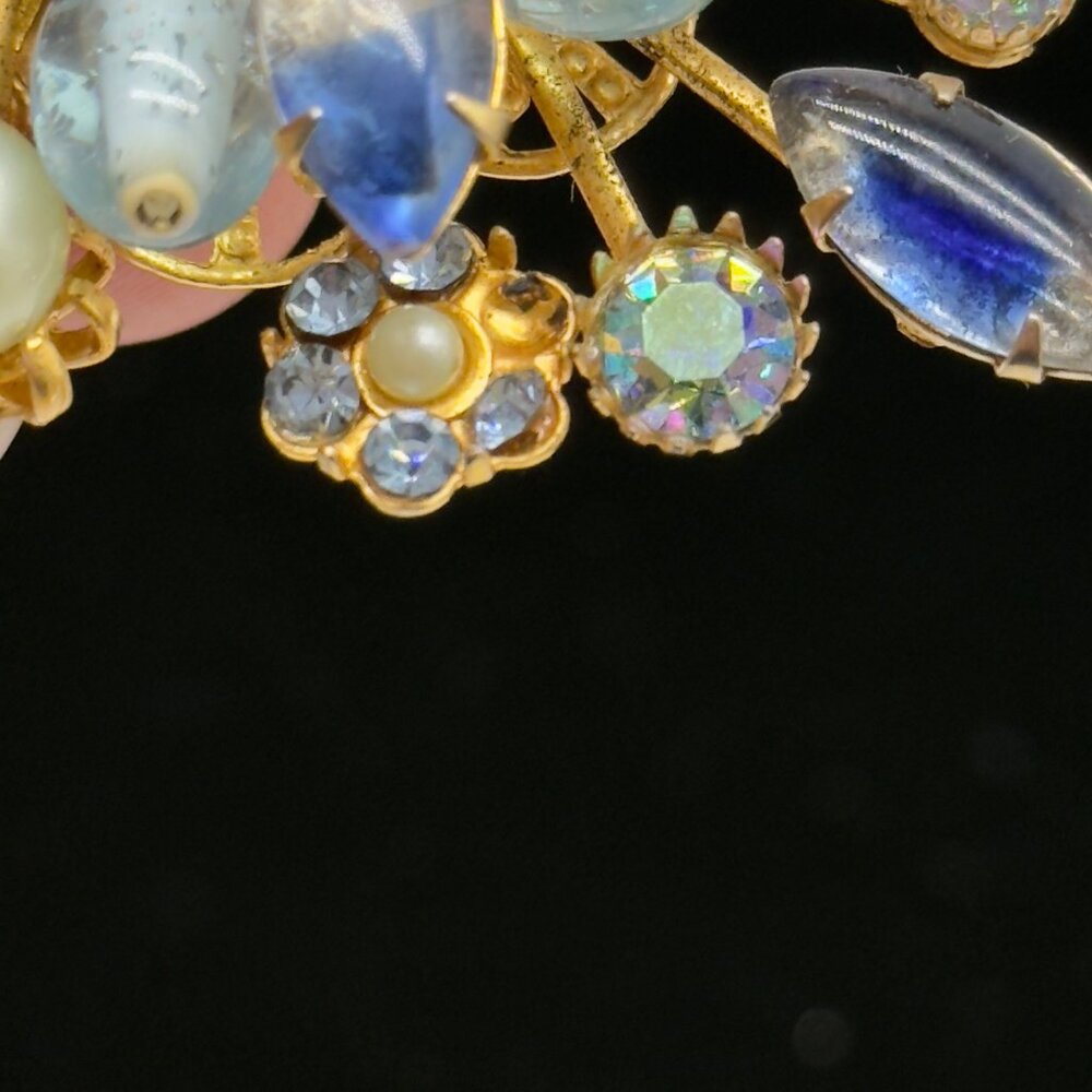 Vintage Judy Lee Art Glass Blue Spray Flower Brooch Pin READ - Picture 4 of 11
